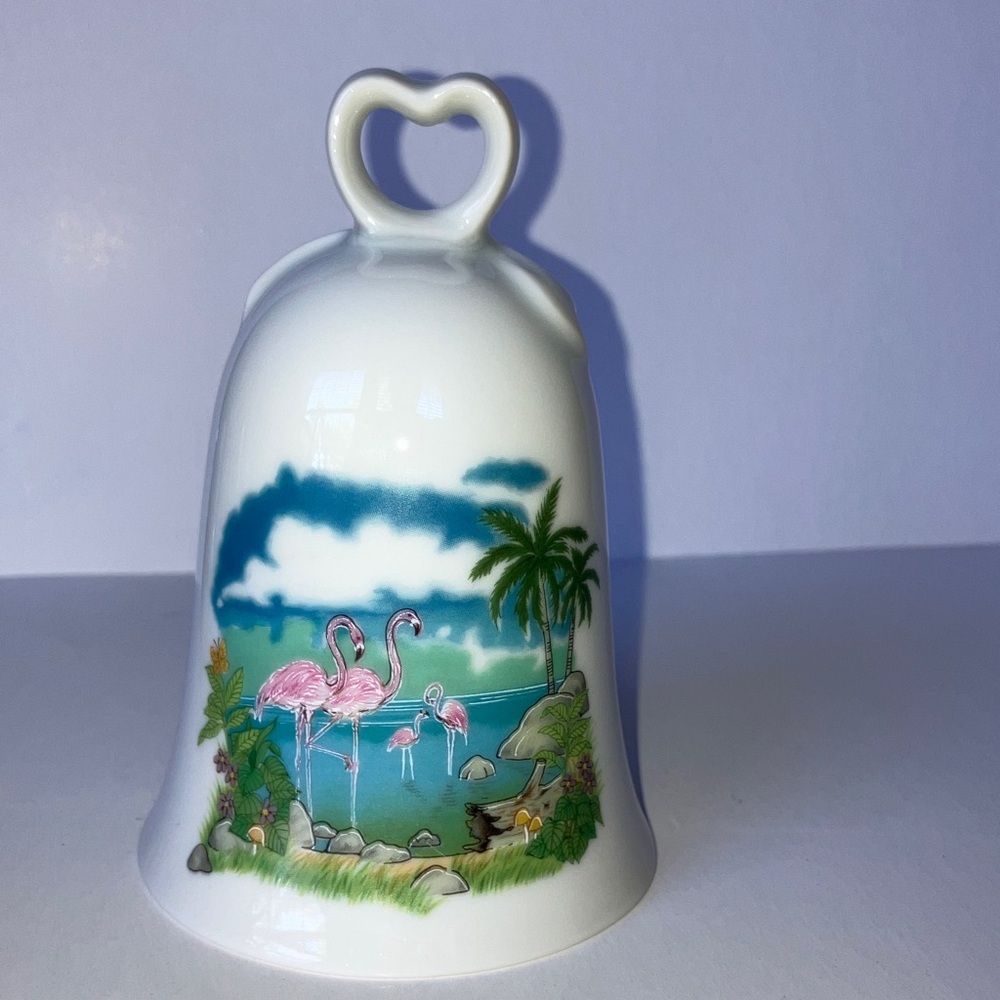 Flamingo Fantasy Ceramic Hand Bell by Papel with Heart shape Handel